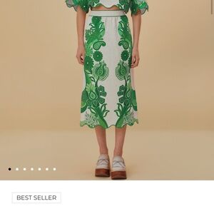 FARM Rio Green and White Midi Skirt